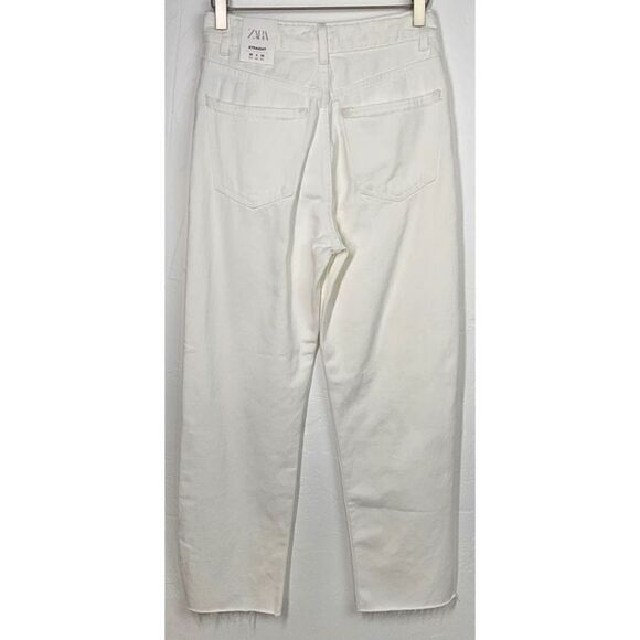Zara Ivory Off White Straight Leg Raw Hem Denim Jeans 4 NWT - Picture 4 of 6